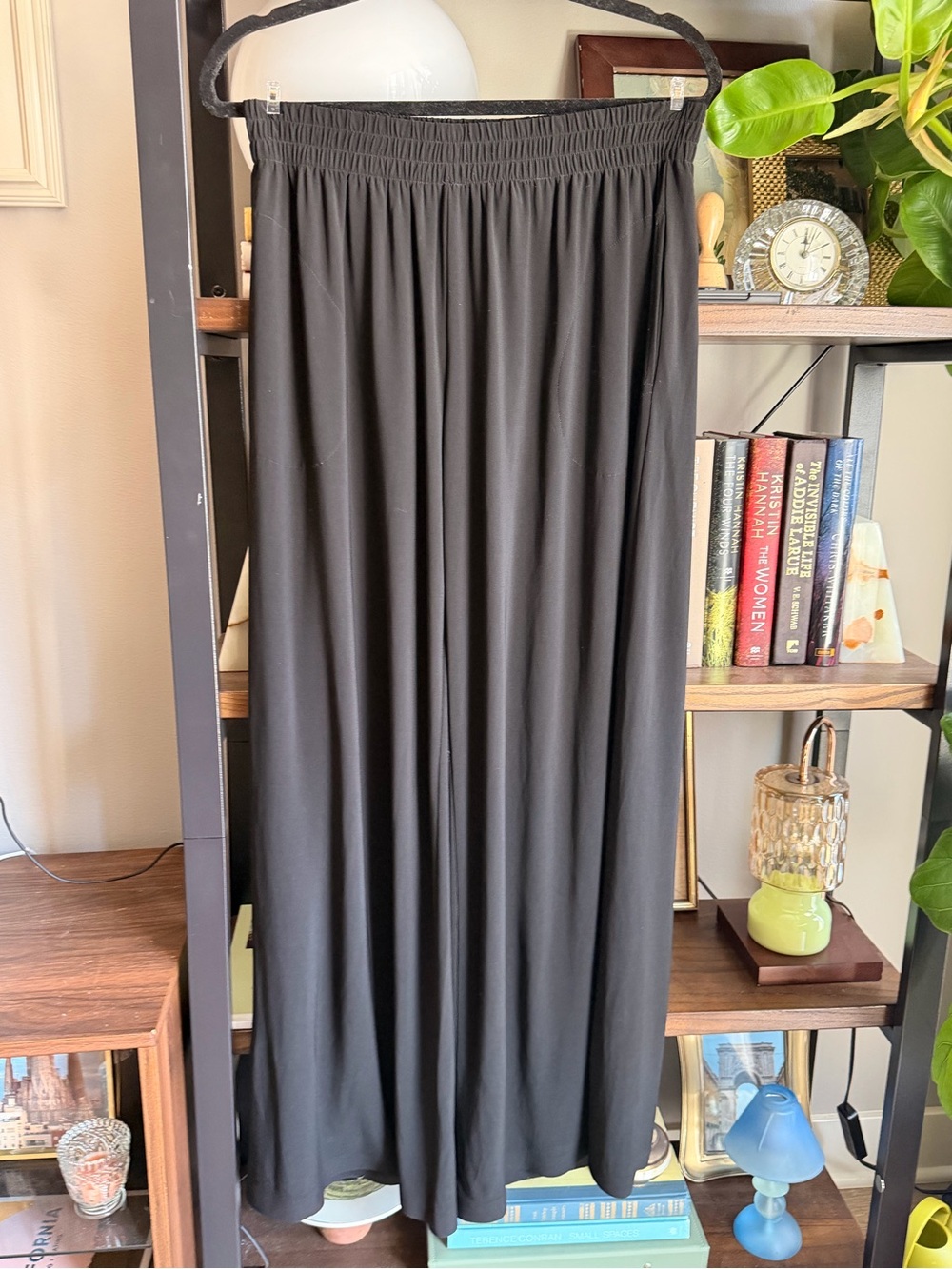 Norma Kamali Black Elastic-Waist Wide Leg Pants